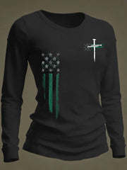 Cross Shamrock American Flag Long Sleeve Shirt Happy St Patrick's Day Gifts For Women - TradiViet