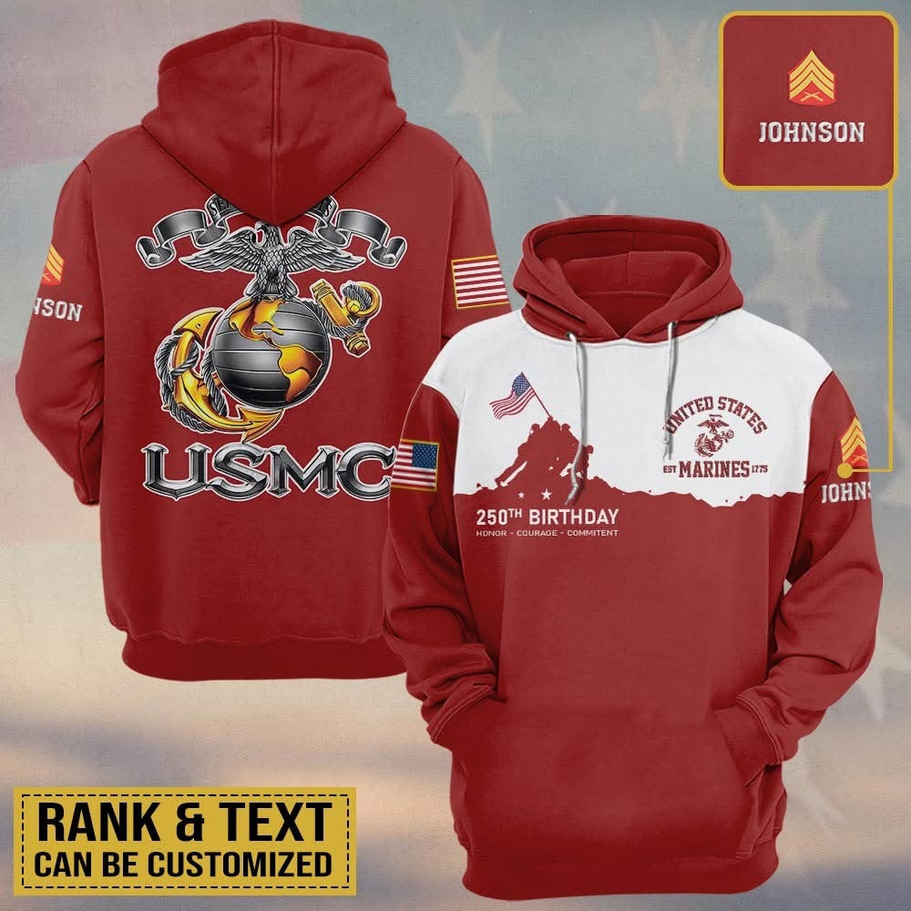 Custom USMC 250Th Birthday Hoodie 250 Years Anniversary US Marine Corps Veteran Gift Ideas - Lilybirchmarket