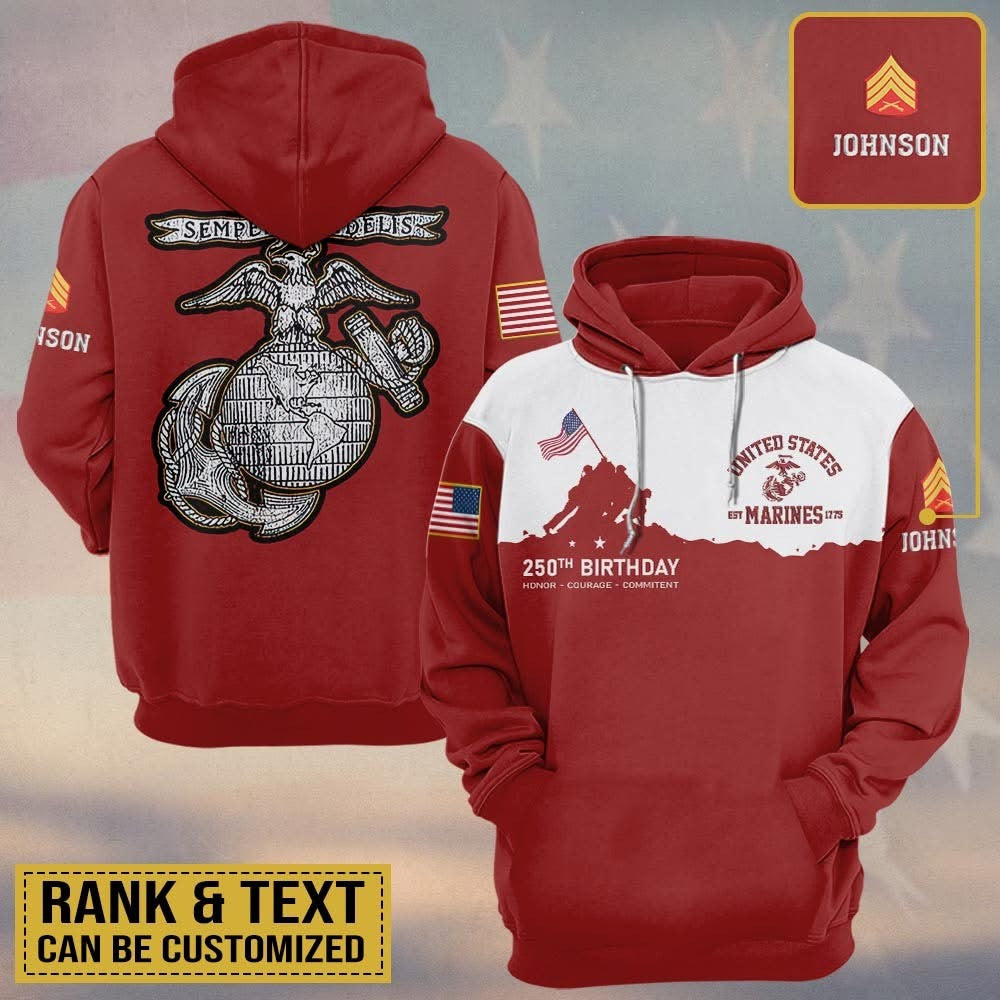 Custom USMC 250Th Birthday Hoodie 250 Years United States Marine Corps Veteran Clothing - Lilybirchmarket