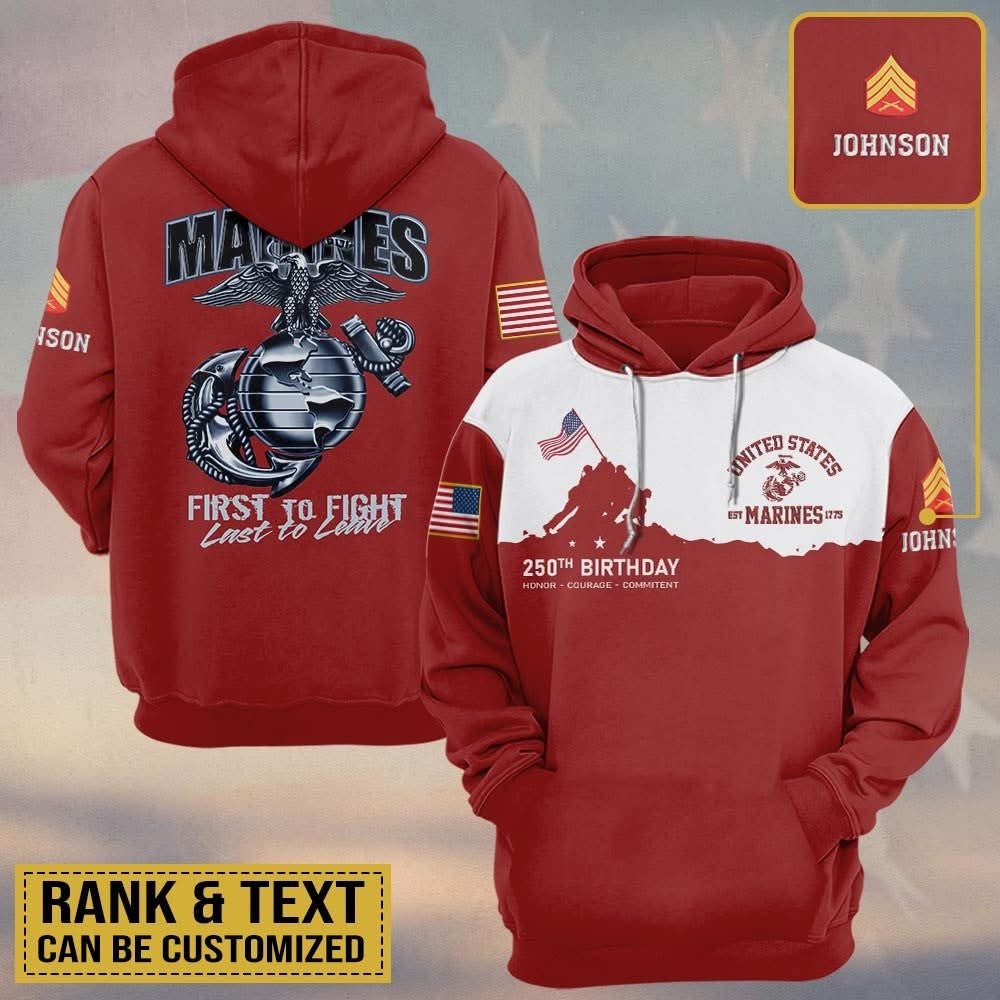 Custom USMC 250Th Birthday Hoodie 250Th Anniversary US Marine Corps Veteran Merch Apparel - Lilybirchmarket