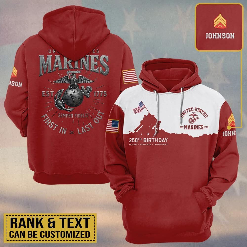 Custom USMC 250Th Birthday Hoodie Semper Fi 250Th Anniversary 2025 Gifts For Marine Veteran - Lilybirchmarket