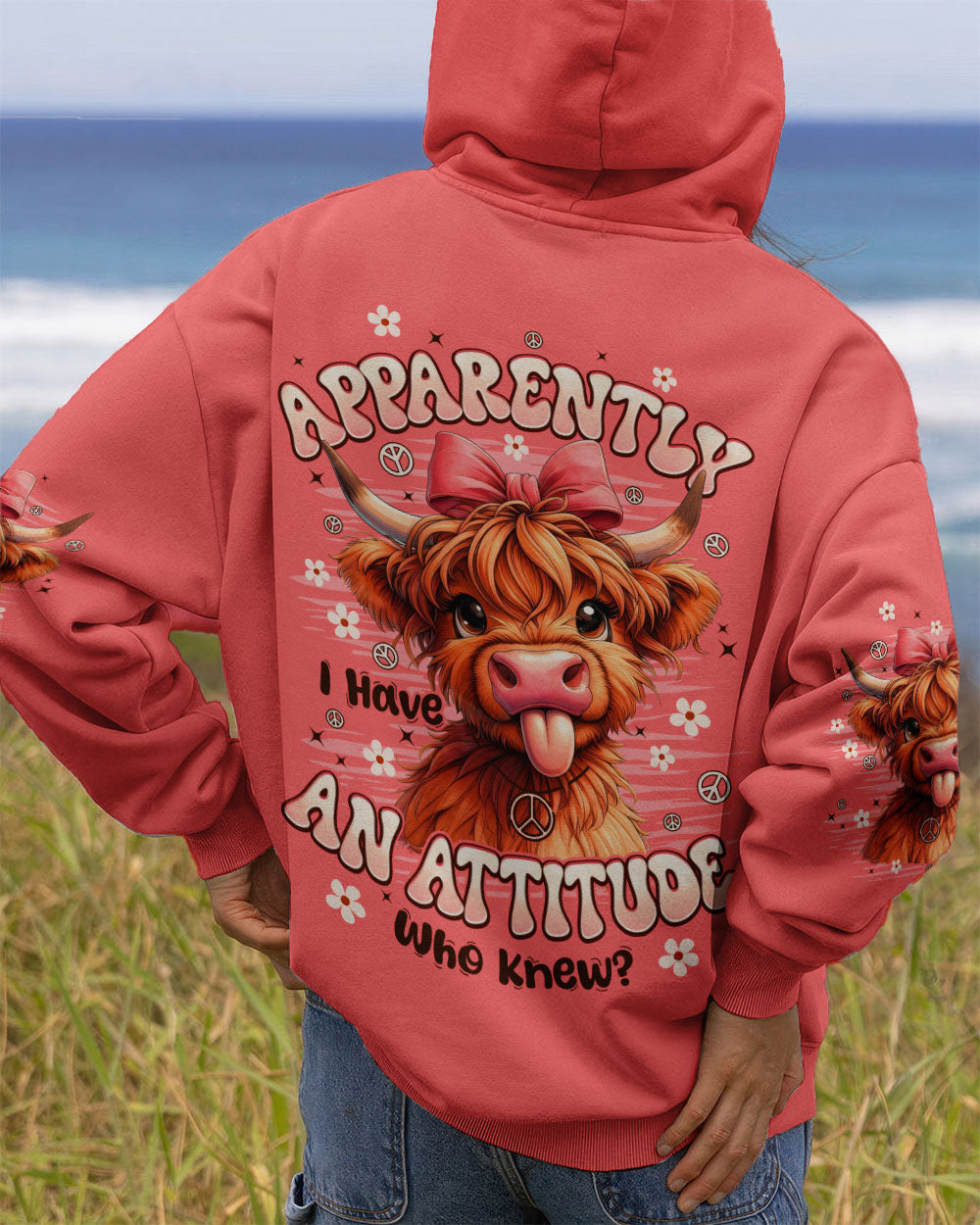 Cute Cow Apparently I Have An Attitude Hoodie Cow With Pink Bow Peace Pullover Gift For Sister - Lilybirchmarket