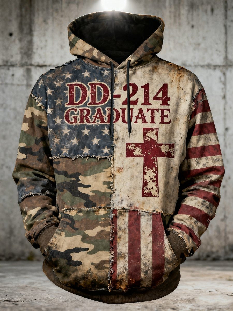 DD214 Graduate DD-214 Veteran Camo Hoodie Vintage American Flag Veterans Day Gifts - Lilybirchmarket