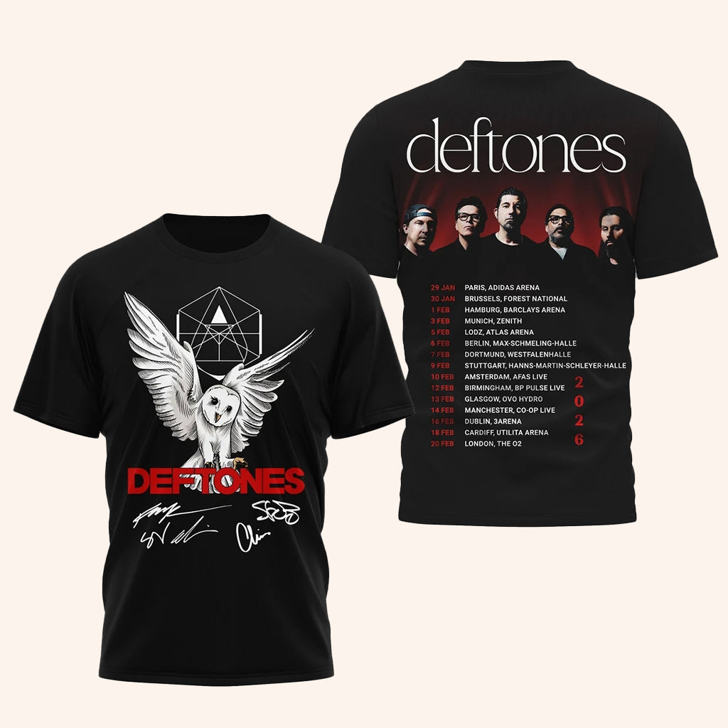Deftones Merch Deftones 2026 European Tour Shirt Owl Graphic T-Shirt Gifts For Rock Lovers - Lily Birch Market