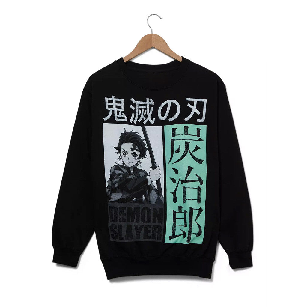 Demon Slayer Merch Demon Slayer Kimetsu No Yaiba Tanjiro Tonal Panel Portrait Crewneck Sweatshirt - Lilybirchmarket