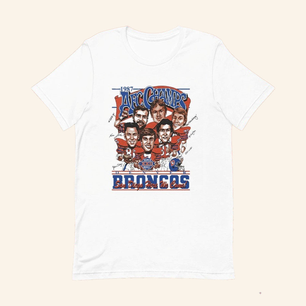 Denver Football AFC Champs 1987 Caricature T-Shirt Denver Football Merch Gifts For Him - Lily Birch Market