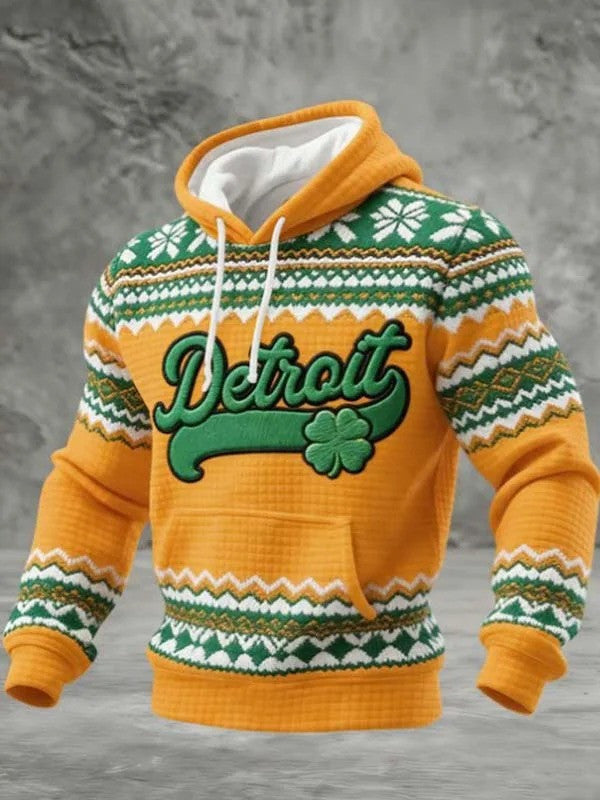 Detroit St Patricks Day Shamrock Graphic Pocket Hoodie Irish Pride Fan Gear Gift For Men - Lilybirchmarket