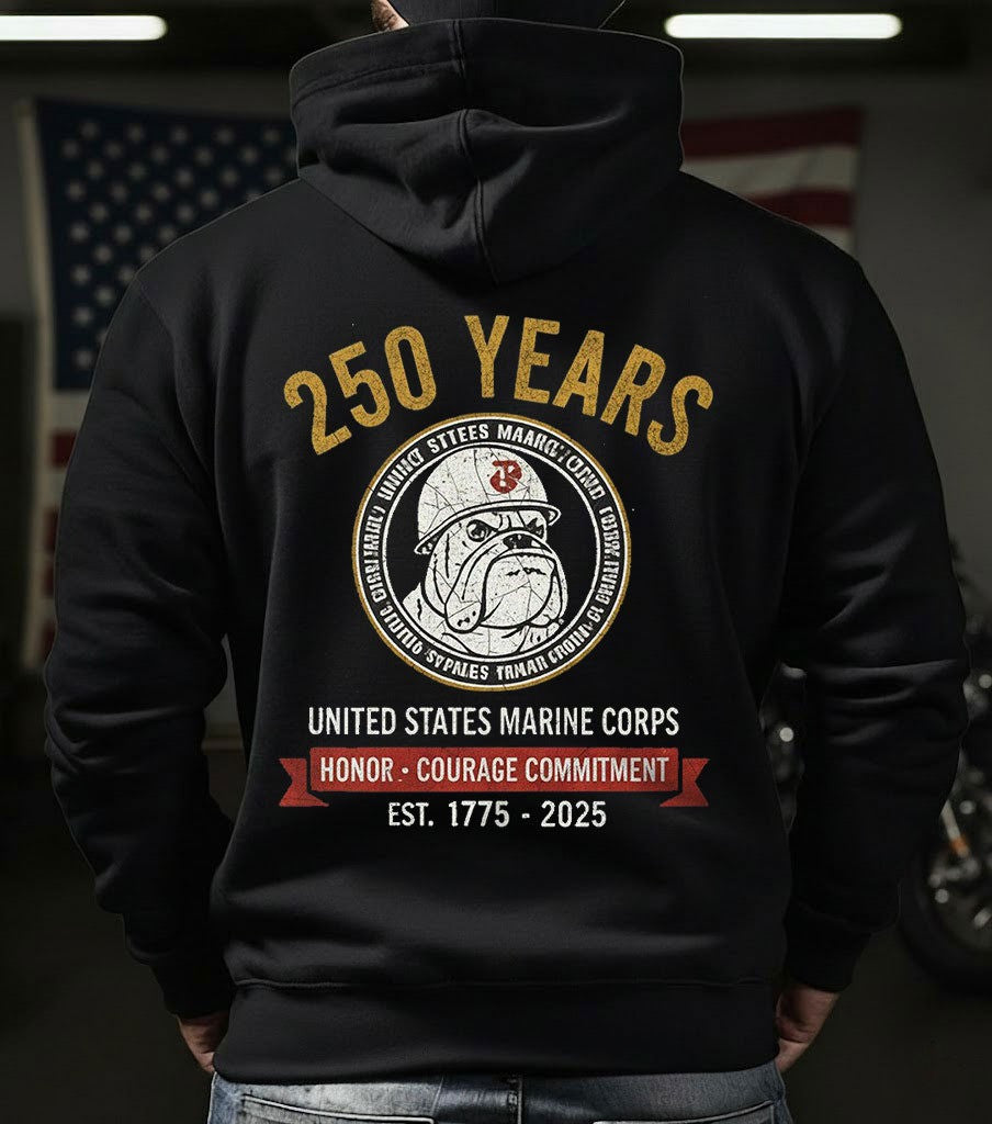 Devil Dog USMC 250 Years Hoodie Honor Courage Commitment Merch Gifts For Marine Veterans - Lilybirchmarket
