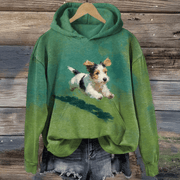Dog Running In Grass Art Hoodie Cute Animal Clothing Best Gifts For Dog Lovers For Her - Lilybirchmarket