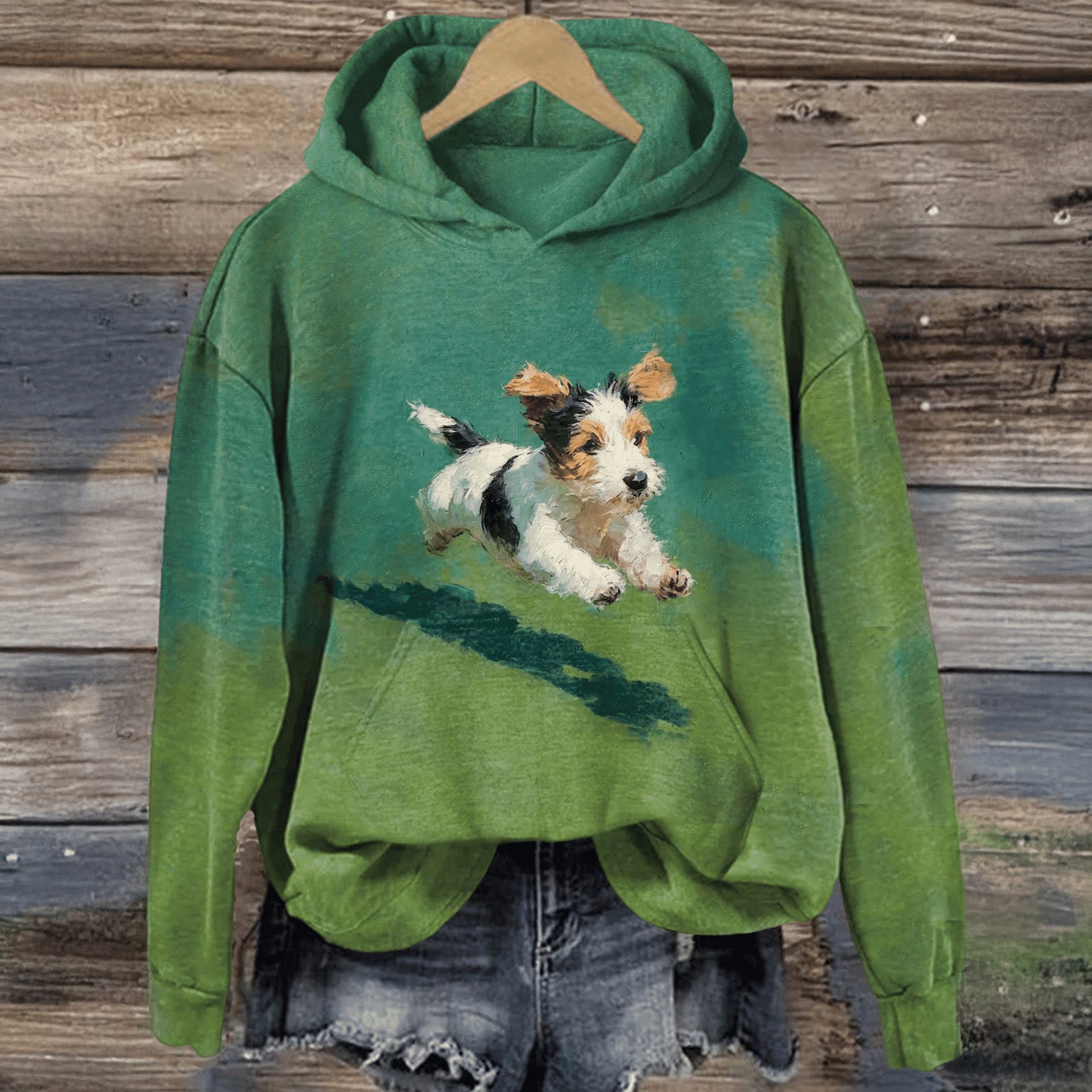Dog Running In Grass Art Hoodie Cute Animal Clothing Best Gifts For Dog Lovers For Her - Lilybirchmarket