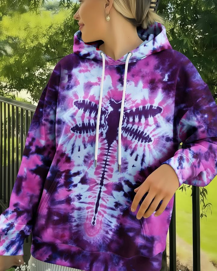 Dragonfly Tie Dye Hoodie Groovy Hippie Clothes Gift Ideas For Sisters - Lilybirchmarket
