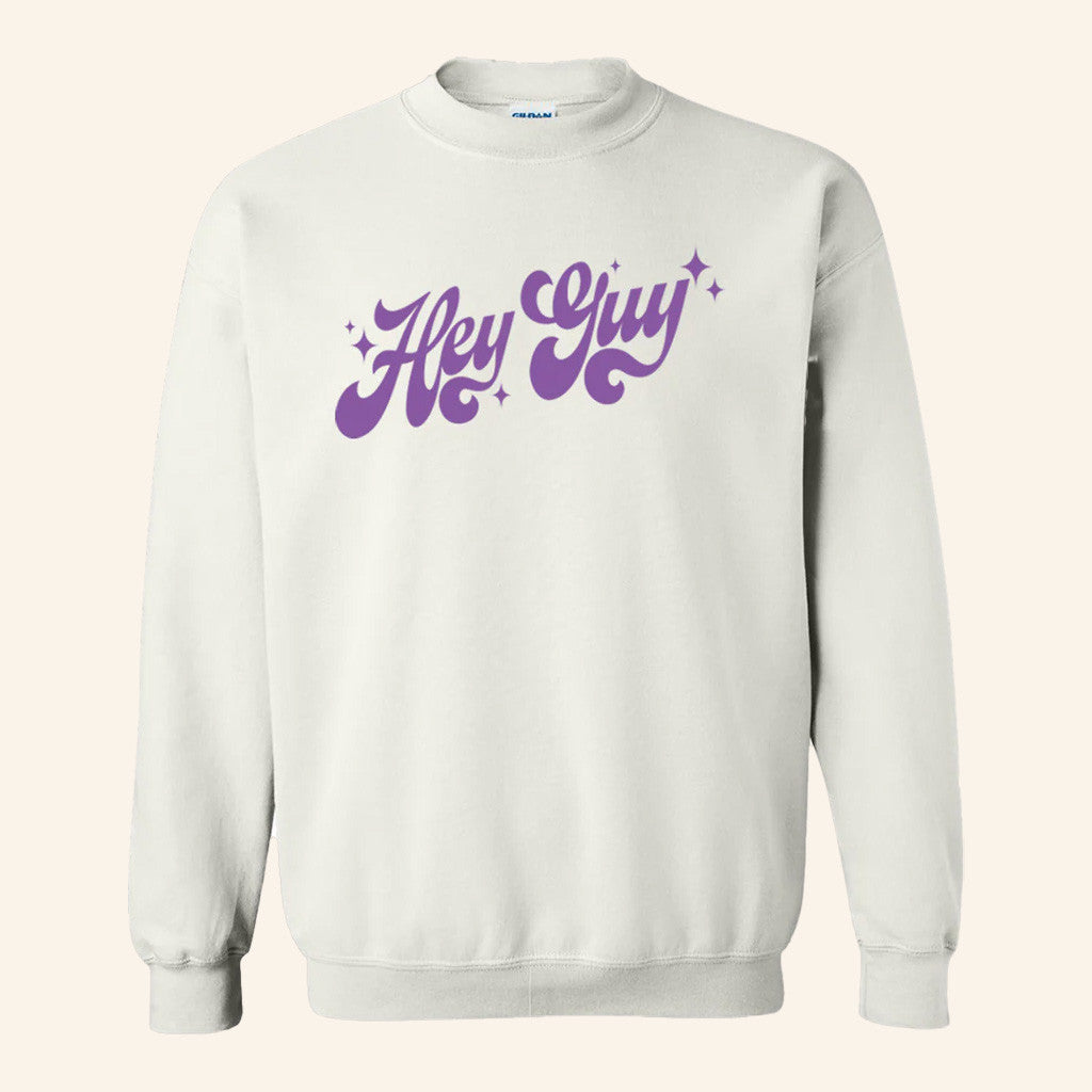 Drew Gooden Merch Hey Guy White Sweatshirt Birthday Gift For Boyfriend - Lilybirchmarket