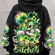 Drink Up B Messy Bun Skull Patrick_S Day Hoodie Best Mother's Day Hoodie Gifts For Wife - Lilybirchmarket