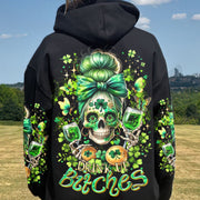 Drink Up B Messy Bun Skull Patrick's Day Hoodie Best Mother's Day Hoodie Ideas For Mom - Lilybirchmarket