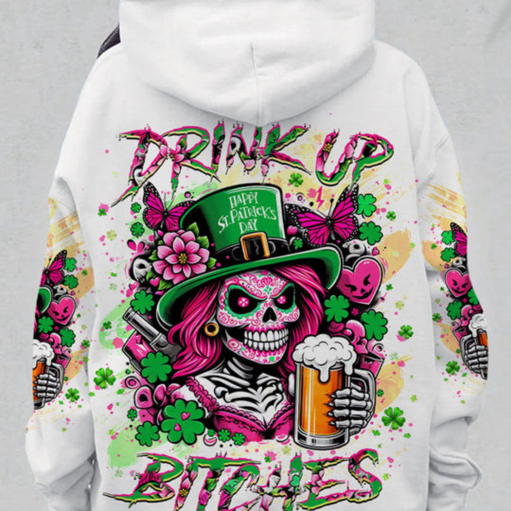 Drink Up B Skull Lady Patrick's Day Hoodie Best Mother's Day Hoodie Cool Skull Gifts - Lilybirchmarket