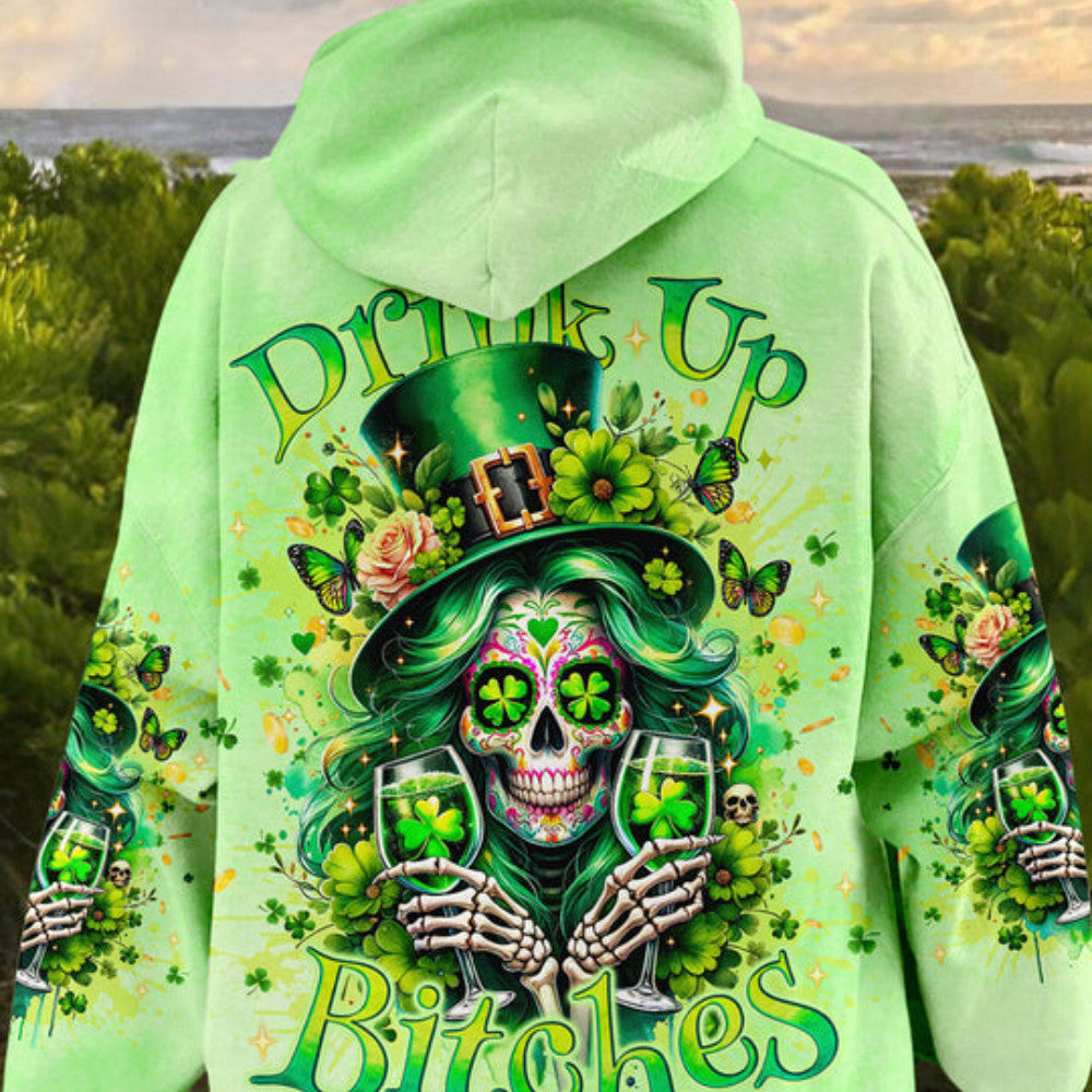 Drink Up B Skull Lady Patrick_S Day Hoodie Best Mother's Day Hoodie Skull Birthday Gifts - Lilybirchmarket