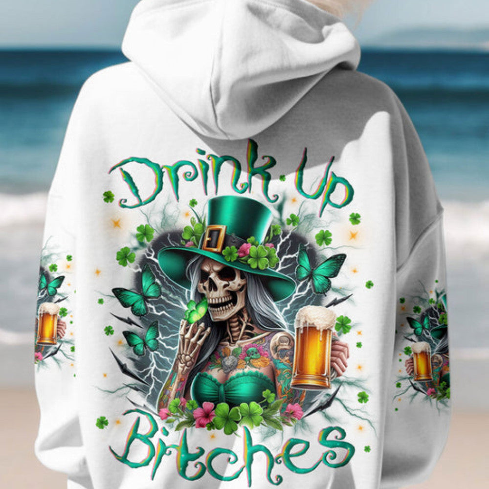 Drink Up B Skull Lady Patrick's Day Hoodie Best Mother's Day Hoodie Unique Skull Gifts For Him - Lilybirchmarket