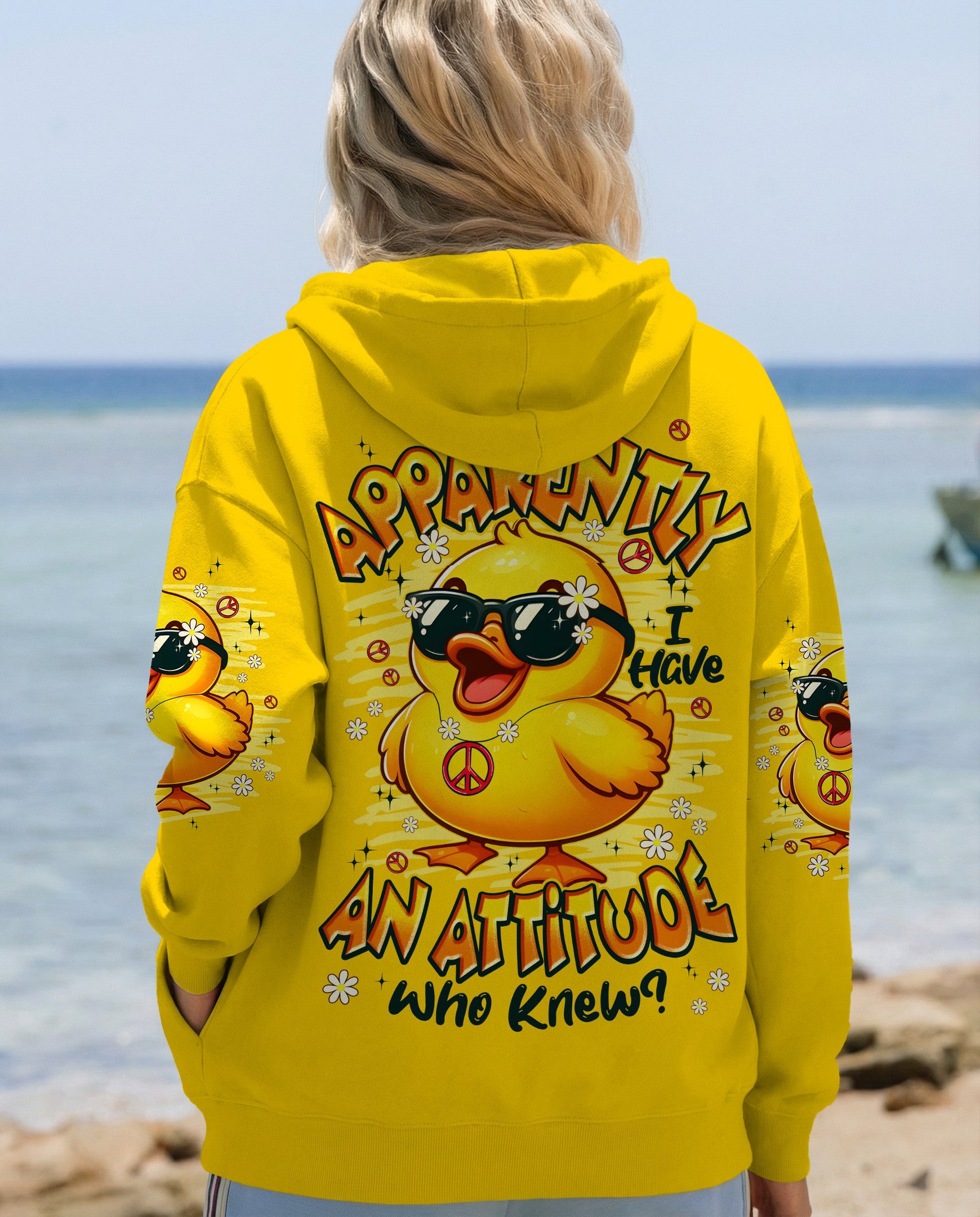Duck Apparently I Have An Attitude Hoodie Cute Yellow Duck With Sunglasses Merch Gift For Her - Lilybirchmarket