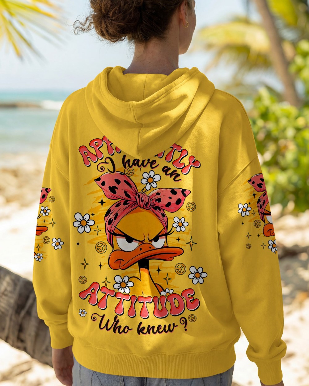 Duck Apparently I Have An Attitude Zip Hoodie Funny Duck Daisy Flower Clothing Gift For Her - Lilybirchmarket