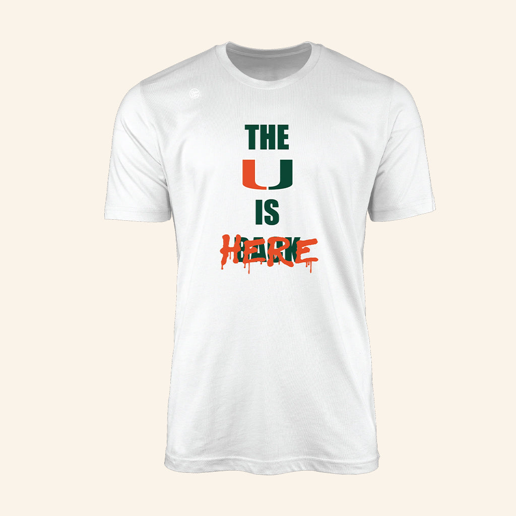 Dyme Lyfe Merch Miami Football The U Is Here T-Shirt Football Related Gifts For Men - Lily Birch Market
