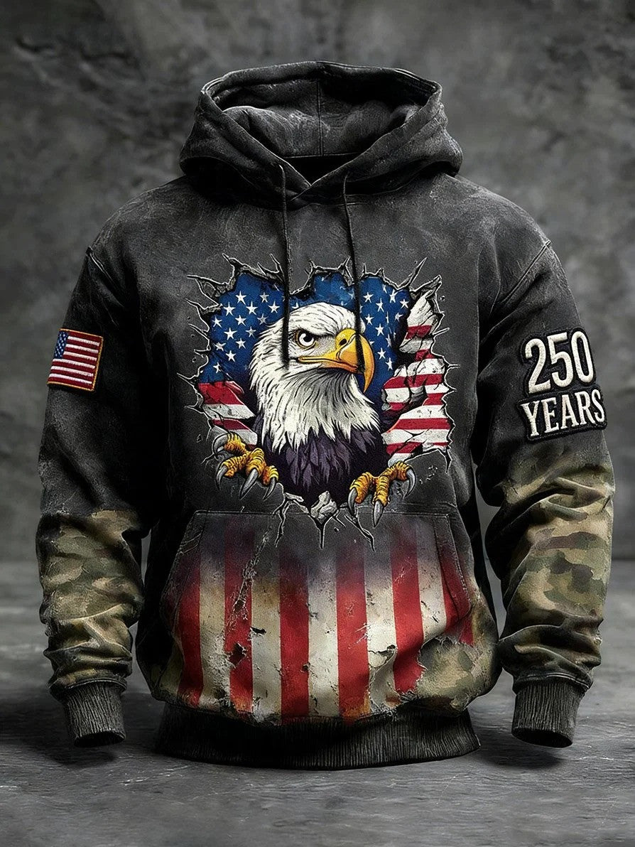 Eagle America 250 Years Anniversary Hoodie Men's USA Flag Patriotic Merch Independence Day Gift - Lilybirchmarket