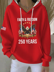 Eagle America 250 Years Faith And Freedom Hoodie Women's Patriotic Apparel 4th Of July Gifts - Lilybirchmarket