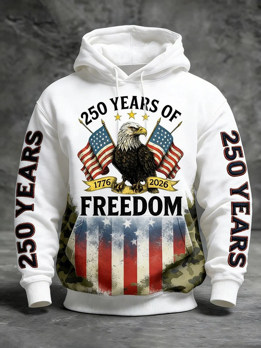 Eagle America 250 Years Of Freedom Hoodie Men's USA Flag Patriotic Merch Fourth Of July Gifts - Lilybirchmarket