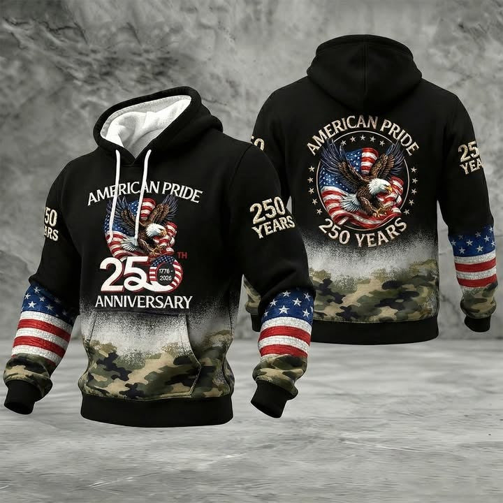 Eagle American Pride 250th Anniversary Hoodie Mens 250 Years Of Freedom Patriotic Apparel - Lilybirchmarket