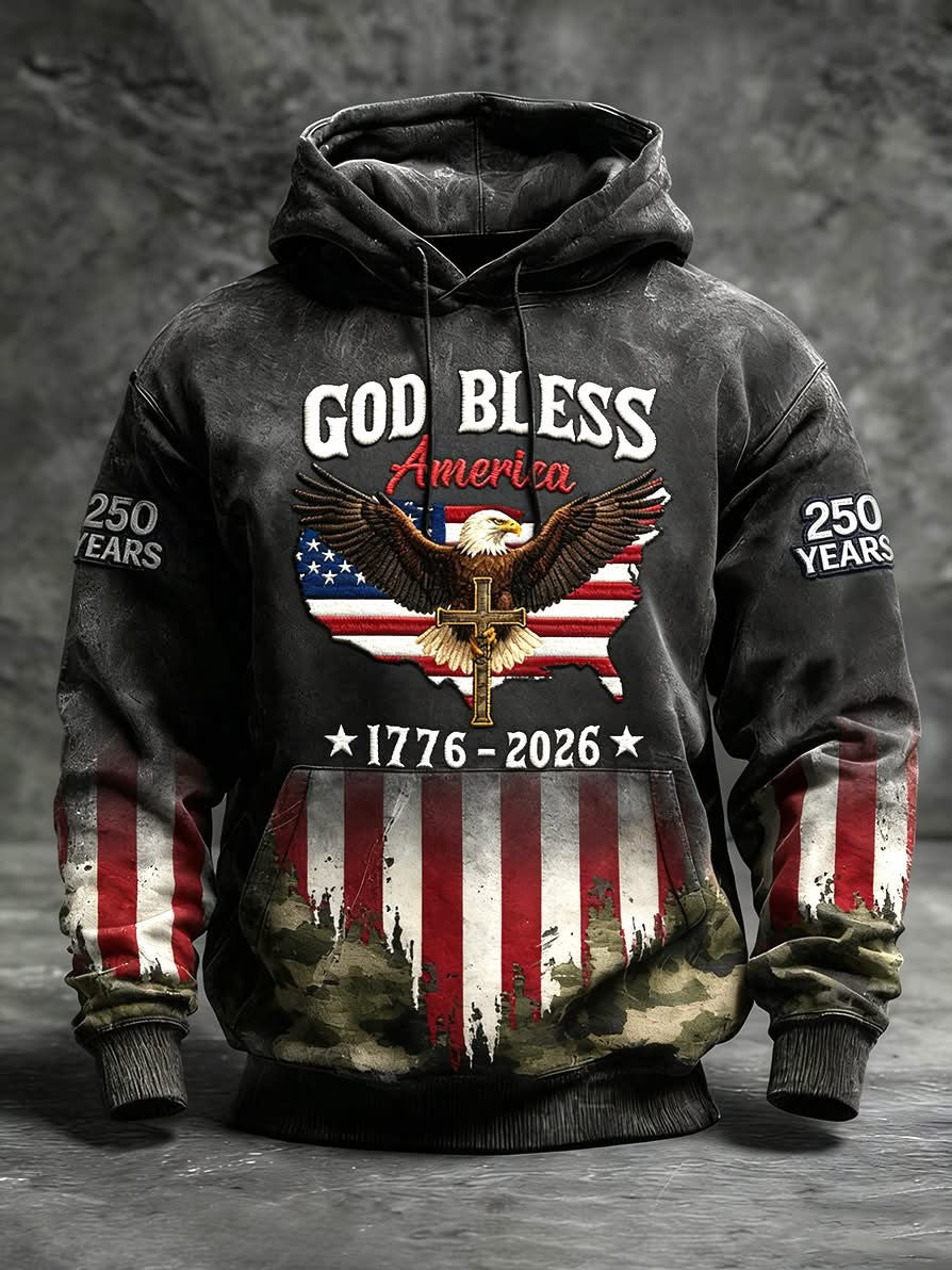 Eagle God Bless America Hoodie USA 250th Anniversary 1776 2026 Merch 4th Of July Gifts - Lilybirchmarket