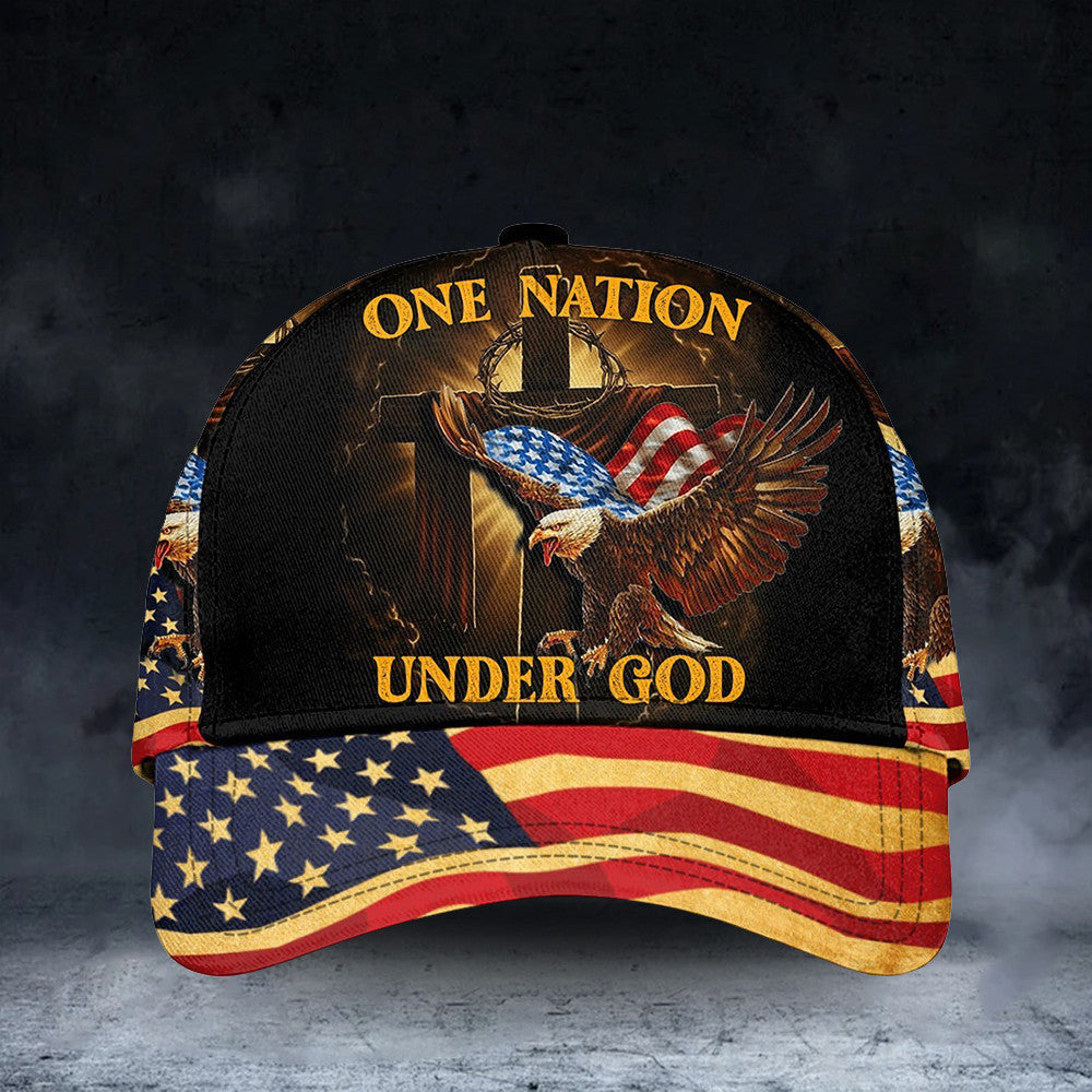 Eagle One Nation Under God Hat American Flag Christian Patriotic Cap Gifts For Men - Lilybirchmarket