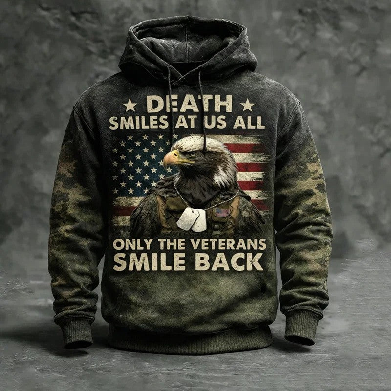 Eagle Veteran Hoodie Death Smiles At Us All Only The Veterans Smile Back Hoodie Gifts For Men - Lilybirchmarket