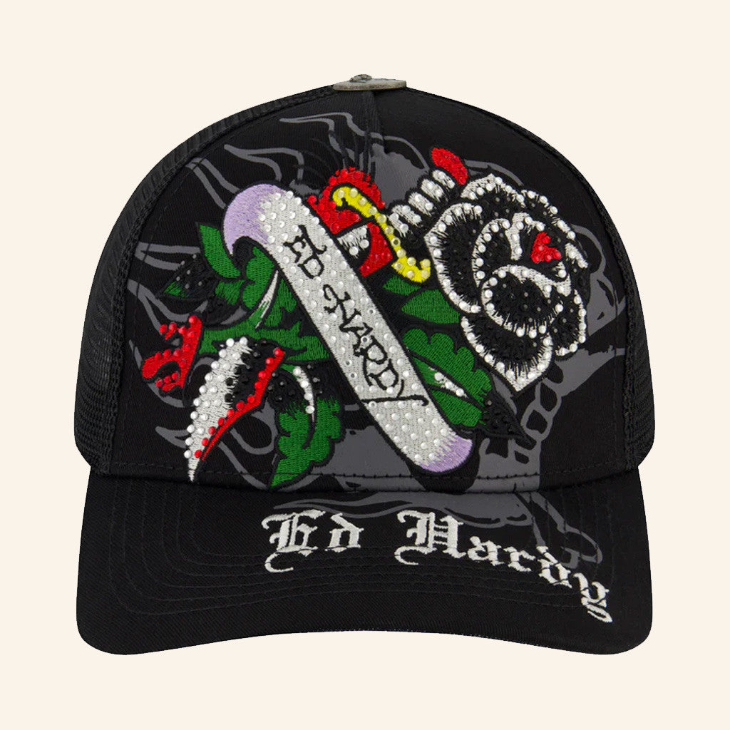 Ed Hardy Merch Black Rose Trucker Hat Ed Hardy Hat Christmas Gifts For Husband - Lilybirchmarket