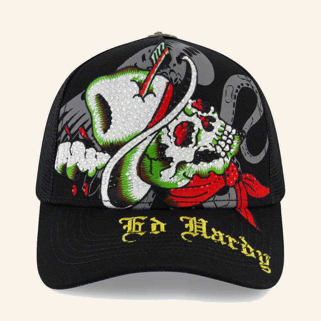 Ed Hardy Merch Cowboy Skull Trucker Hat Ed Hardy Hat Christmas Gifts For Son - Lilybirchmarket