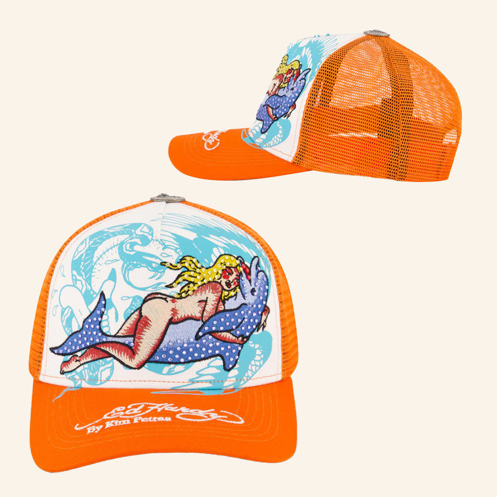 Ed Hardy Merch Dolphin Girl Trucker Hat Xmas Gifts For Wife - Lilybirchmarket