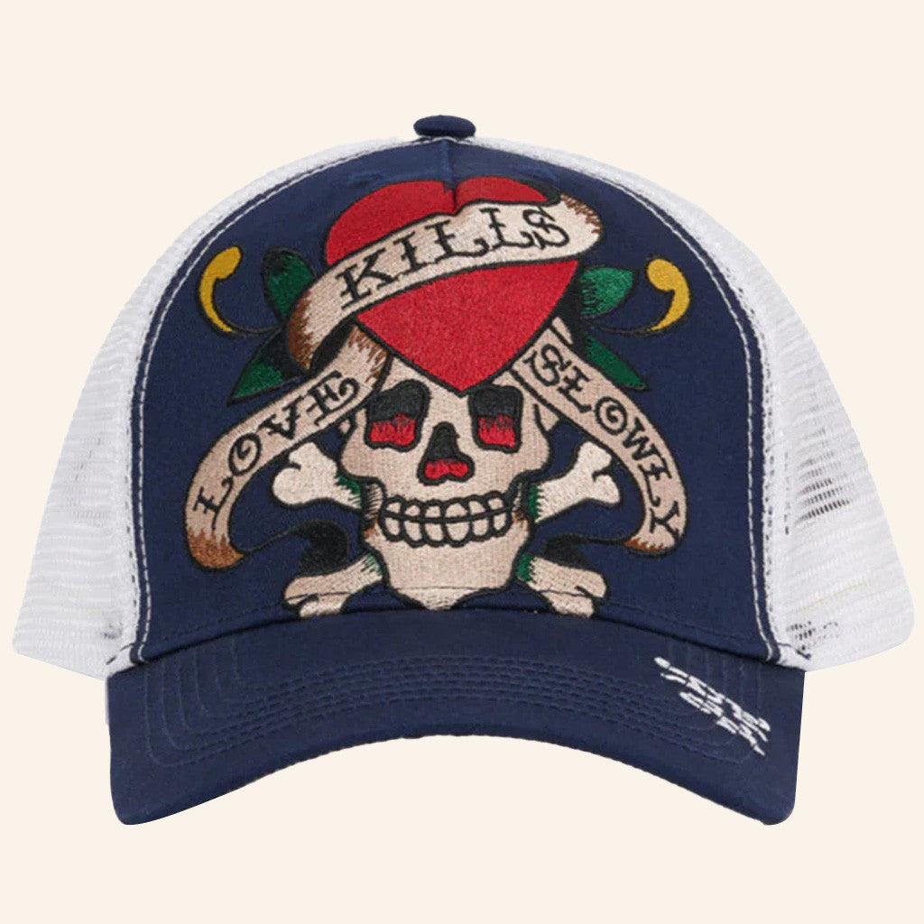 Ed Hardy Merch Heart Skull Kills Love Slowly Trucker Hat Ed Hardy Hat Gifts For Dad - Lilybirchmarket