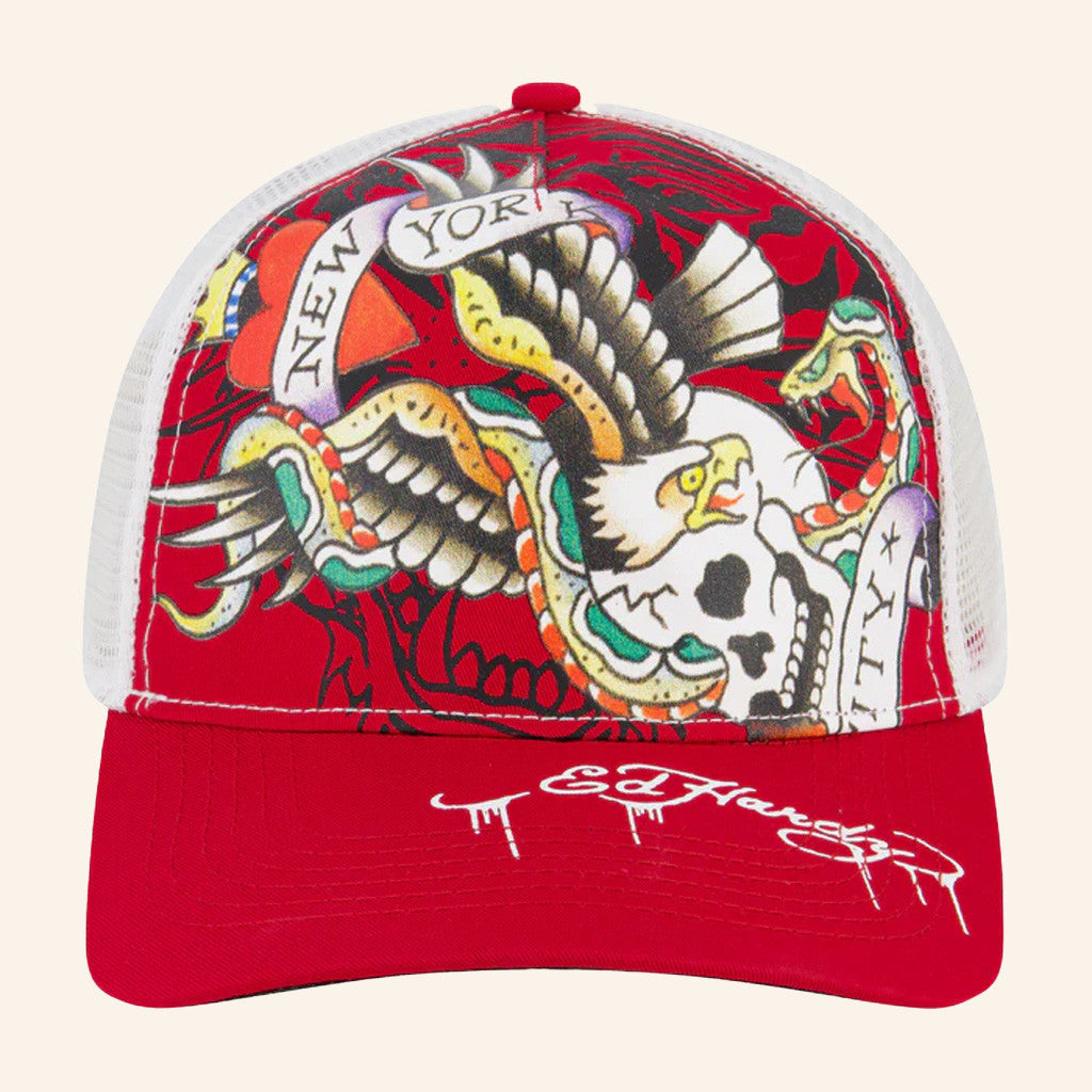 Ed Hardy Merch NYC Eagle Trucker Hat Ed Hardy Hat Husband Christmas Gift Ideas - Lilybirchmarket