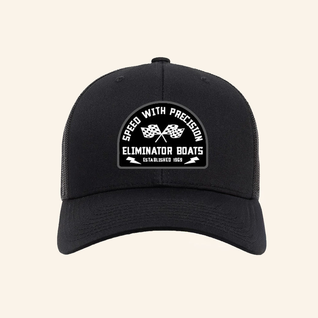 Eliminator Boats Merch Eliminator Boats Speed And Precision Curved Bill Black Hat Dad Gifts - Lilybirchmarket