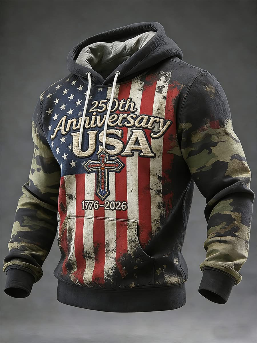 Faith Cross USA 250th Anniversary Hoodie Camouflage 1776 2026 American Flag Patriotic Merch - Lilybirchmarket