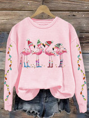 Flamingo With Christmas Lights Pink Sweatshirt Flamingo Lover Christmas Clothing Her Gifts - Lilybirchmarket
