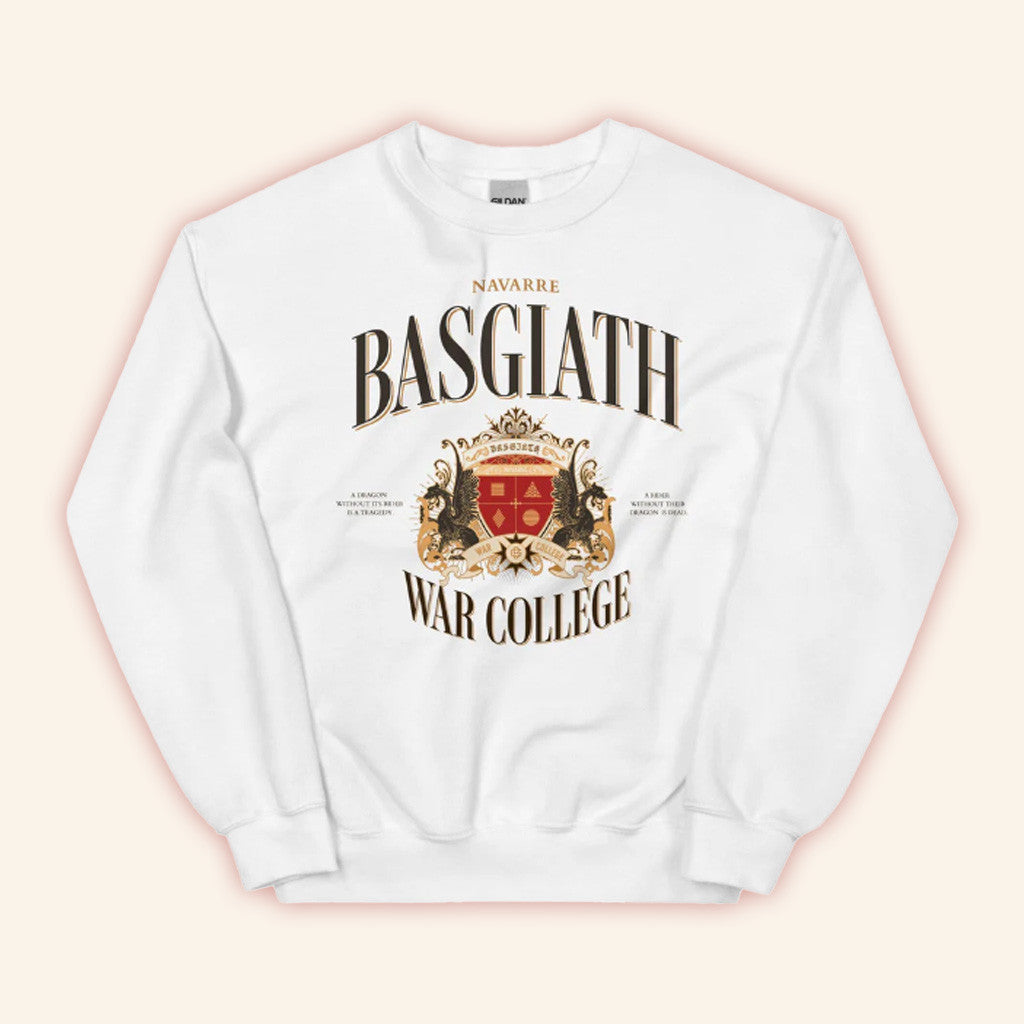 Fourth Wing Merch Basgiath War College Sweatshirt White Birthday Gift For Him - Lilybirchmarket