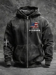 Freedom Charlie Kirk Washed Zip Hoodie American Flag TPUSA Merch Memorial Apparel - Lilybirchmarket