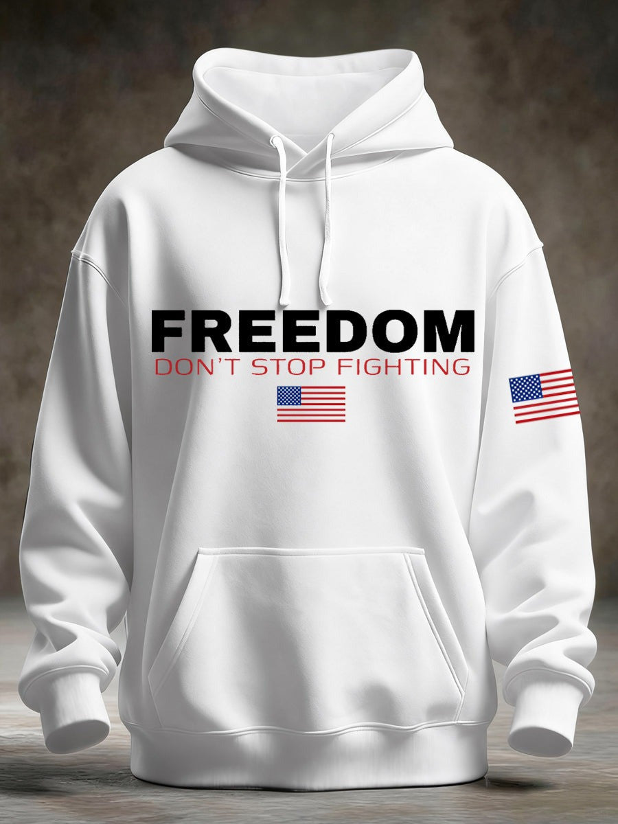 Freedom Charlie Kirk White Hoodie Freedom Don't Stop Fighting TPUSA America Flag Clothing - Lilybirchmarket