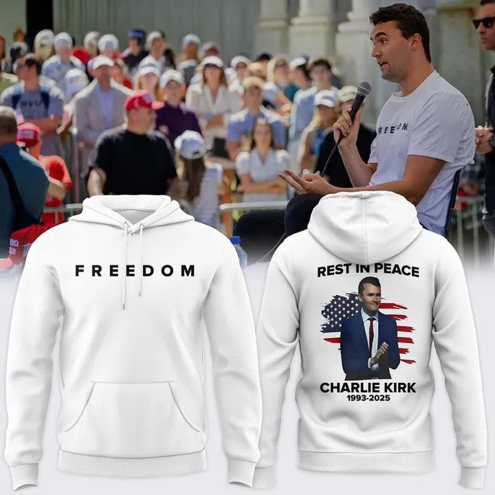 Freedom Charlie Kirk White Hoodie Rest In Peace Charlie Kirk The Turning Point USA Apparel - Lilybirchmarket