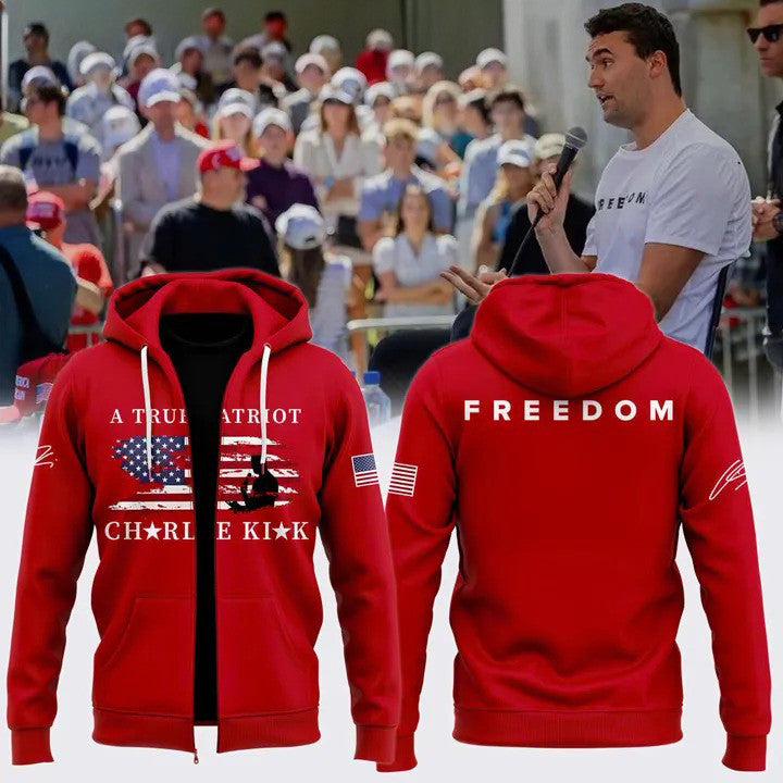 Freedom Charlie Kirk Zip Hoodie R.I.P Rest In Peace Charlie Kirk Memorial Clothing Gifts - Lilybirchmarket