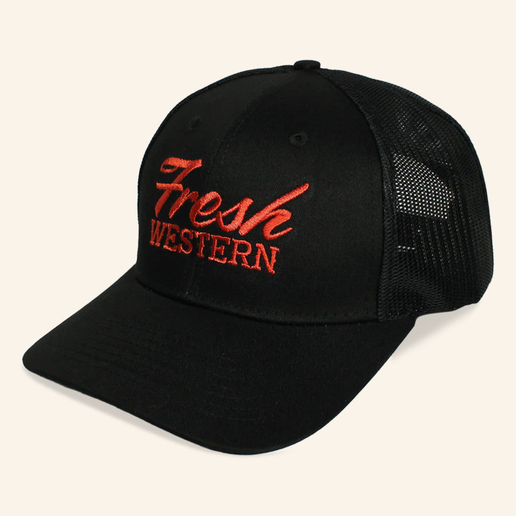 Fresh Western Hat Black And Sunset Embroidered Trucker Hat Gifts For Husband - Lilybirchmarket