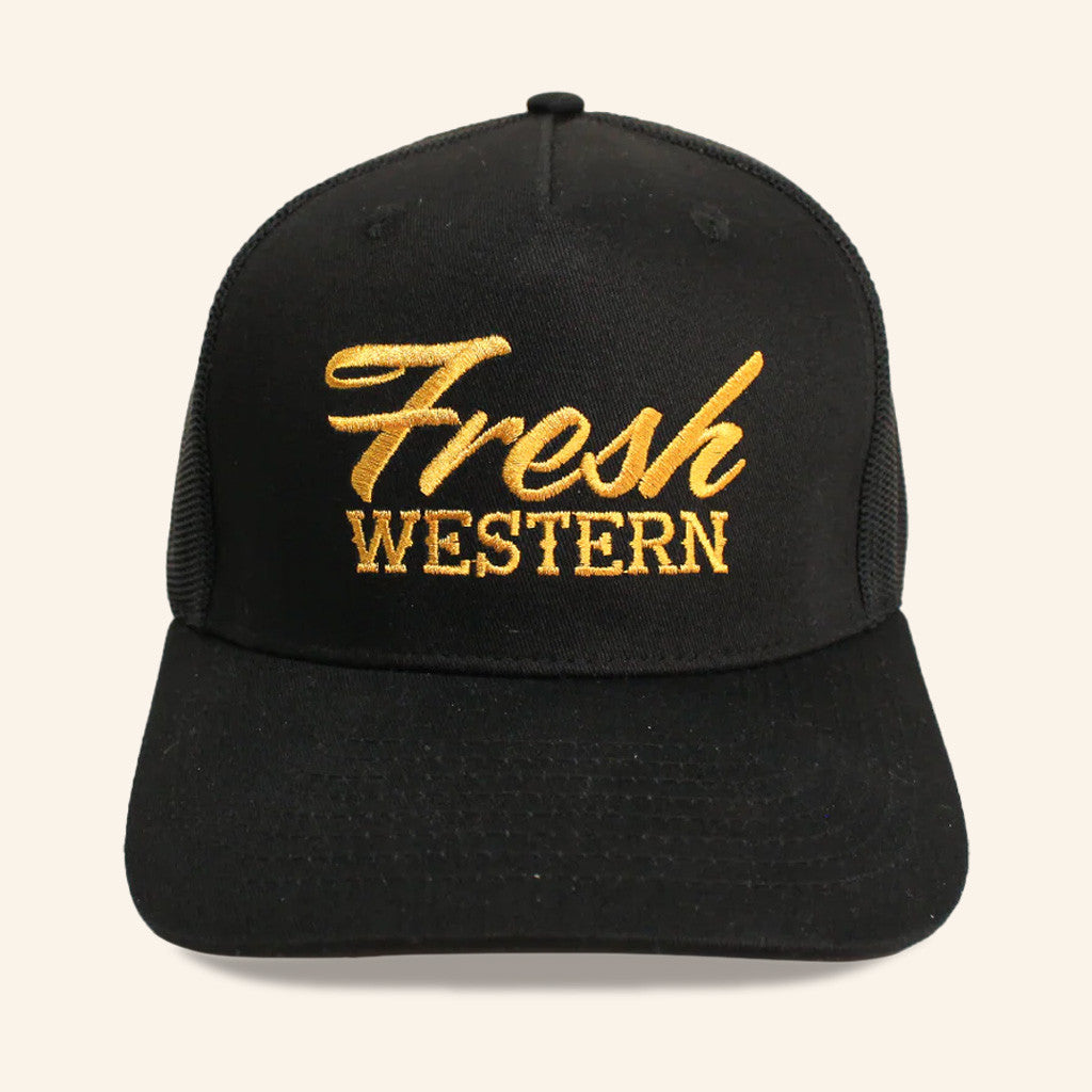 Fresh Western Hat Embroidered Black And Gold Trucker Hat Gifts For Him - Lilybirchmarket