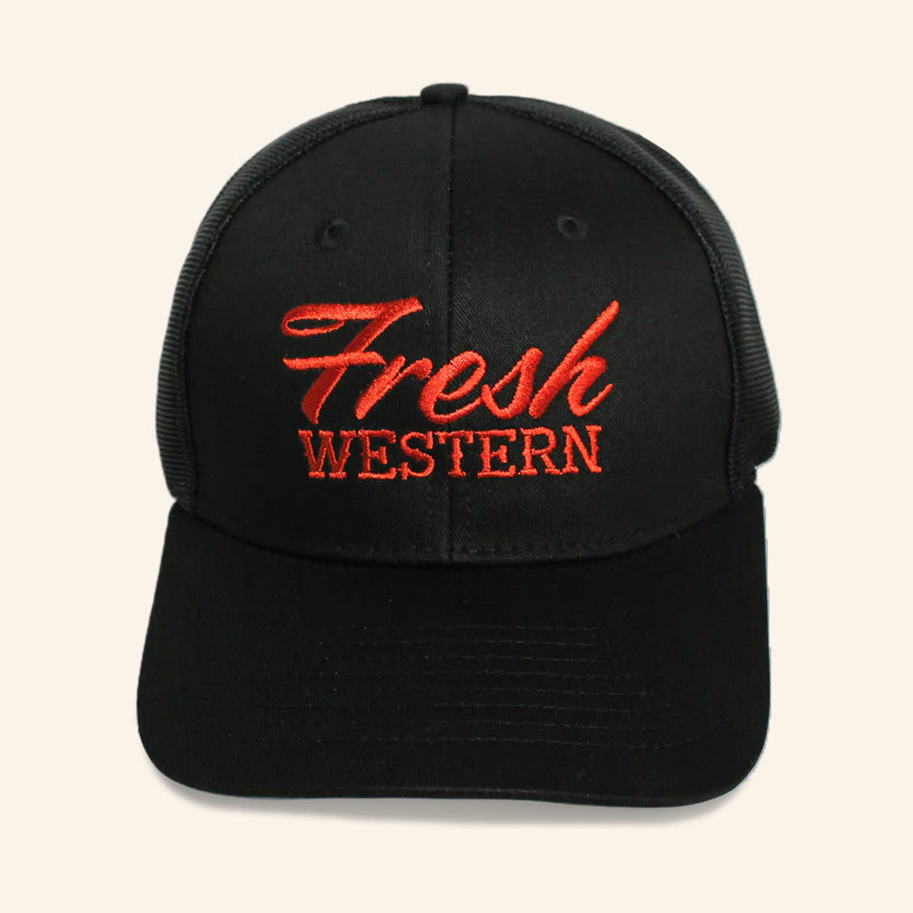 Fresh Western Hat Embroidered Black And Sunset Trucker Hat Dad Christmas Gifts - Lilybirchmarket
