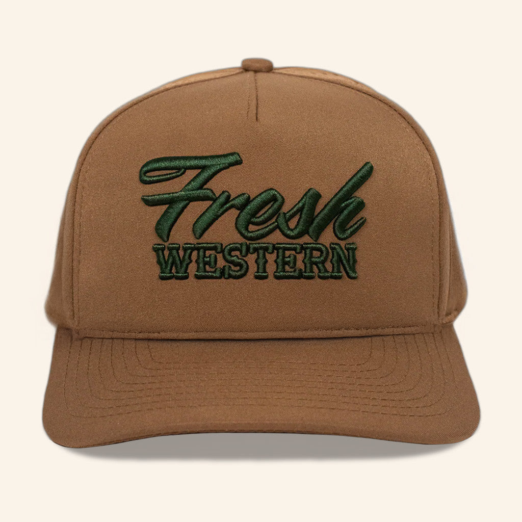 Fresh Western Hat Embroidered Brown And Forest Green Hat Present For Father - Lilybirchmarket