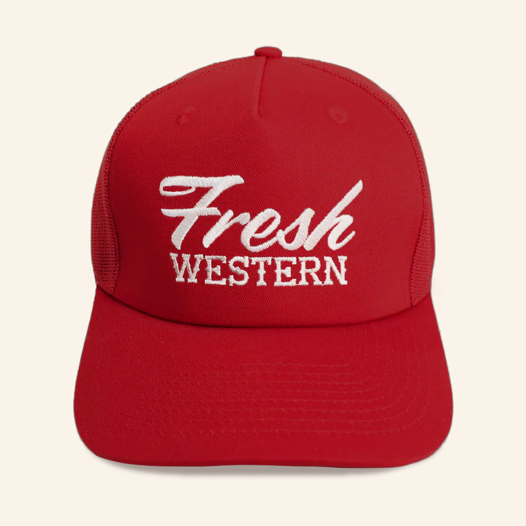 Fresh Western Hat Embroidered Red And White Trucker Hat Present For Husband - Lilybirchmarket