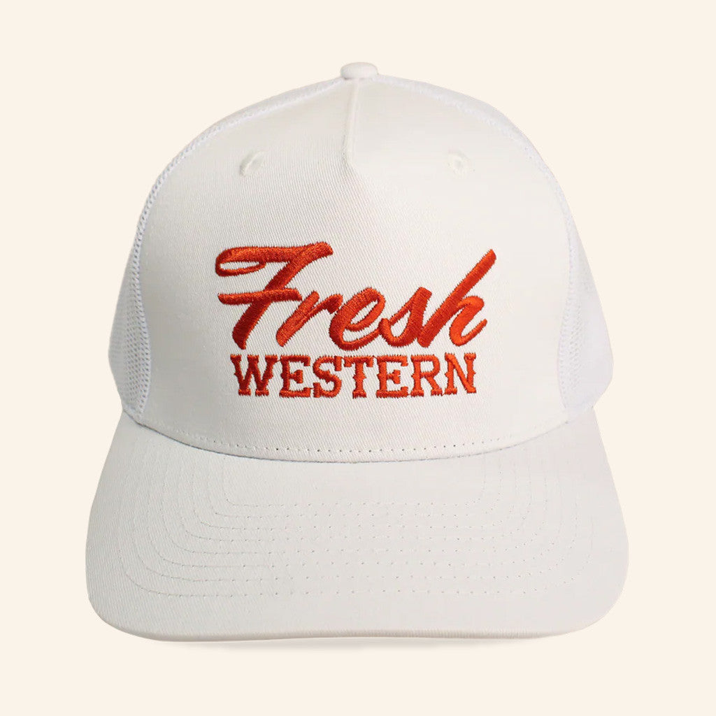 Fresh Western Hat Embroidered White And Sunset Trucker Hat Gifts For Father - Lilybirchmarket